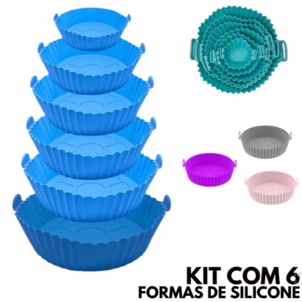 Kit 6 Formas Airfryer Tamanhos Variados Silicone Antiaderente Microondas Lavável Com Alça envio aleatorio