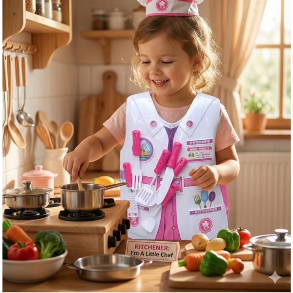 Brinquedo Kit Chef De Cozinha Com Colete 7 Peças