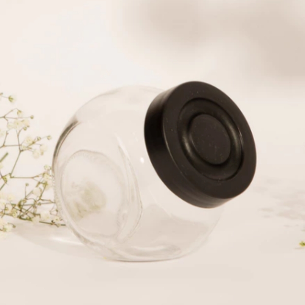 Kit 4 Potes de Vidro para Condimentos 180ml com Tampa Preta porta temperos