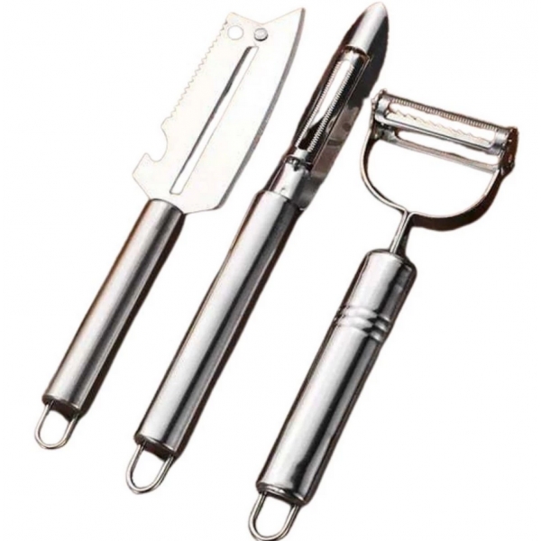 Kit 3 Descascadores Inox Legumes, Frutas Escama Peixe Queijo