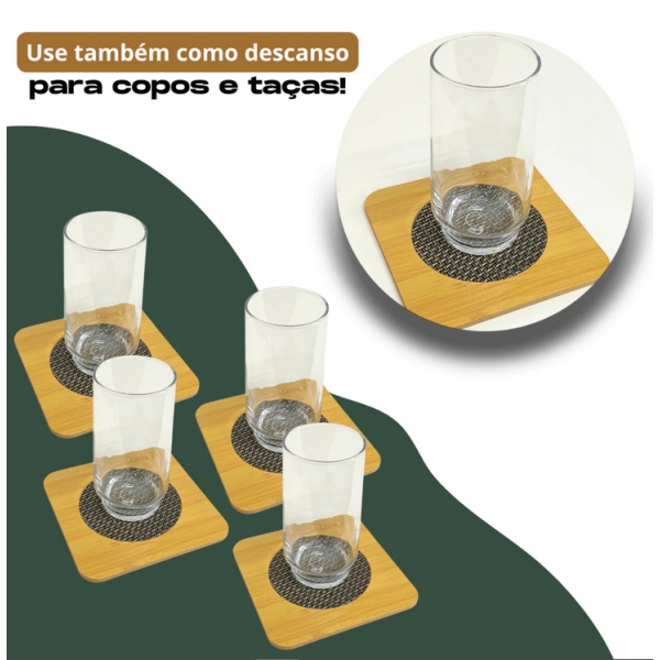 Descanso De Panelas Quadrado Madeira Protetor De Mesa Suporte Travessas Copos Cerejeira
