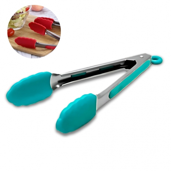 Pinça Pegador Culinário Silicone 30 Cm Multiuso Inox Fritura Verde