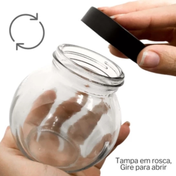 Kit 4 Potes de Vidro para Condimentos 180ml com Tampa Preta porta temperos