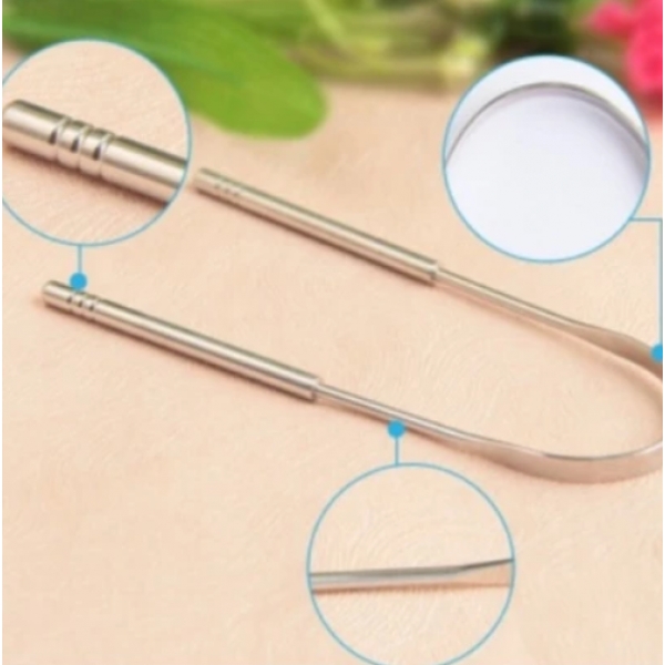 kit 2 Limpador Raspador De Língua Em Aço Inox Para Higiene Bucal Promoção