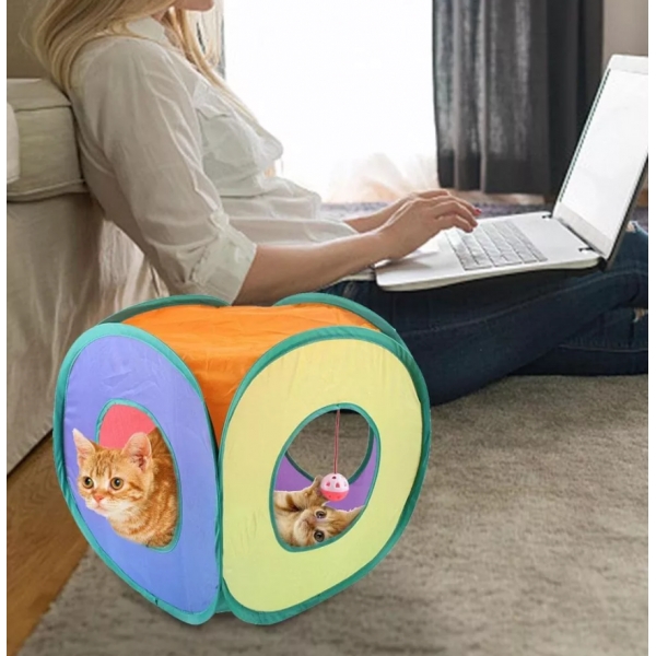 Cubo De Gato Rolante Aberto Tunel Interativo Pet Retratil tunel