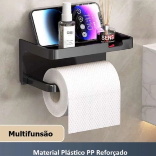 Suporte Papel Higiênico Premium Apoio Para Celular de Banheiro