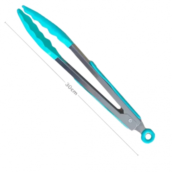 Pinça Pegador Culinário Silicone 30 Cm Multiuso Inox Fritura Verde