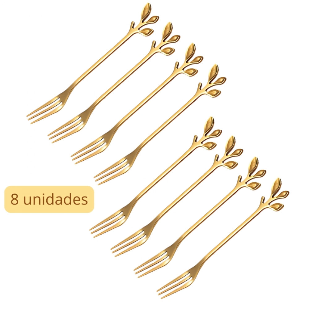 Kit 8 Garfo De Chá De Café Dourada De Aço Inoxidável Sobremesa