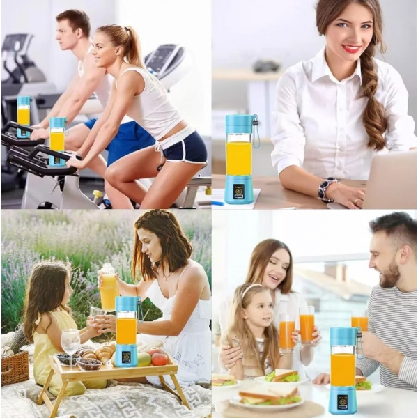 Mini Liquidificador Portátil Recarregável Com 6 Lâminas 380ML Cabo USB