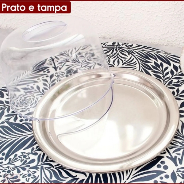 Queijeira Porta Queijo De Inox Prato Bolo Grande