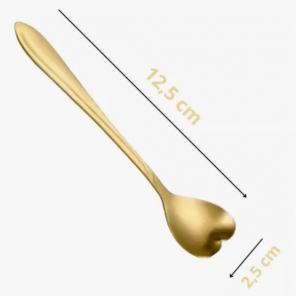 Jogo De Colher Chá E Café Coração Dourada 6 Peças - Luxo