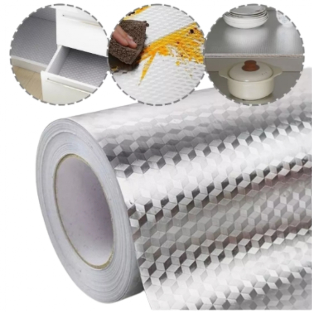 Papel Aluminio Adesivo Parede Cocina Resiste Calor 0.4x3m A0