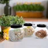 Kit 4 Potes de Vidro para Condimentos 180ml com Tampa Preta porta temperos