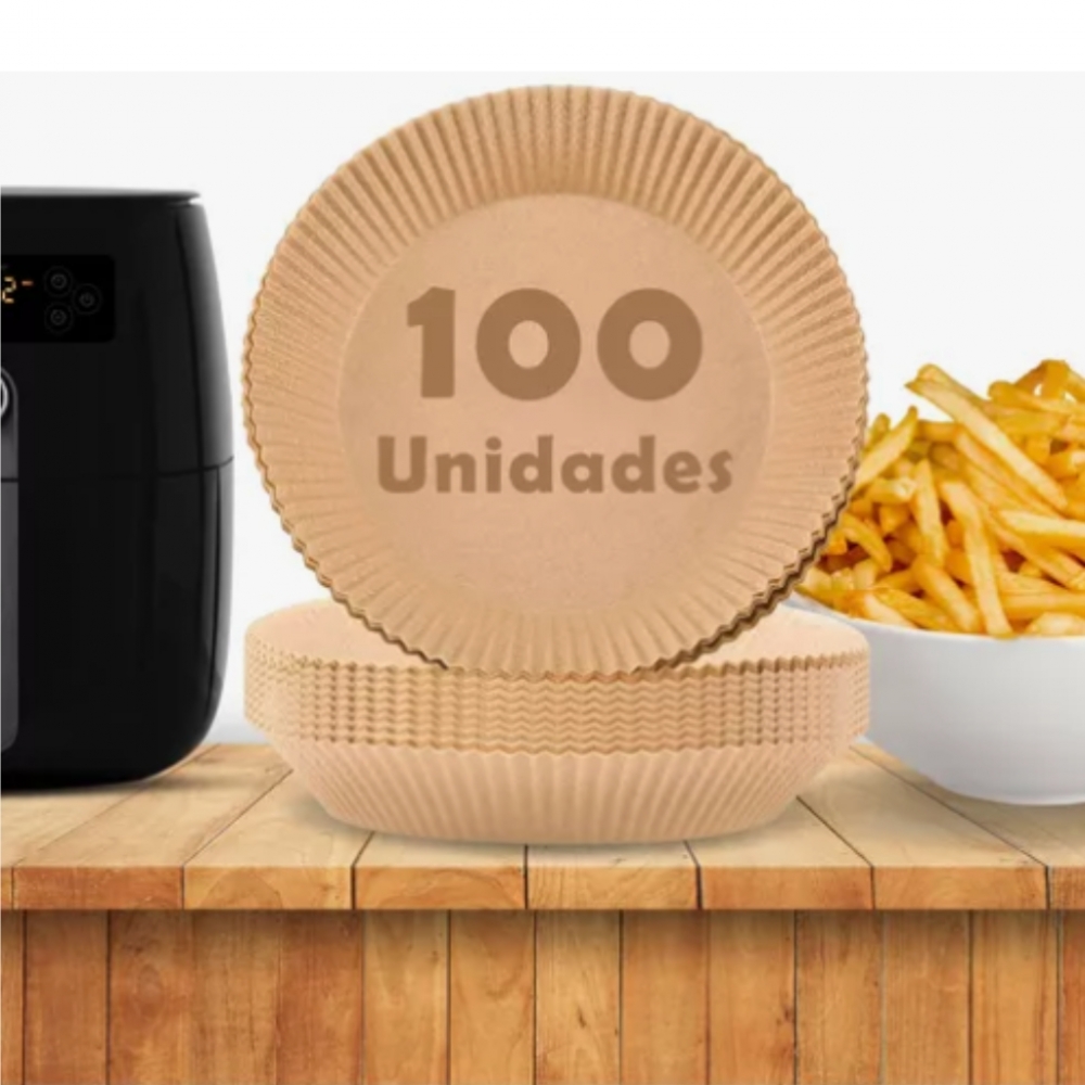 Kit 100 Pçs Forma De Airfryer Descartável Redondo Antiaderente