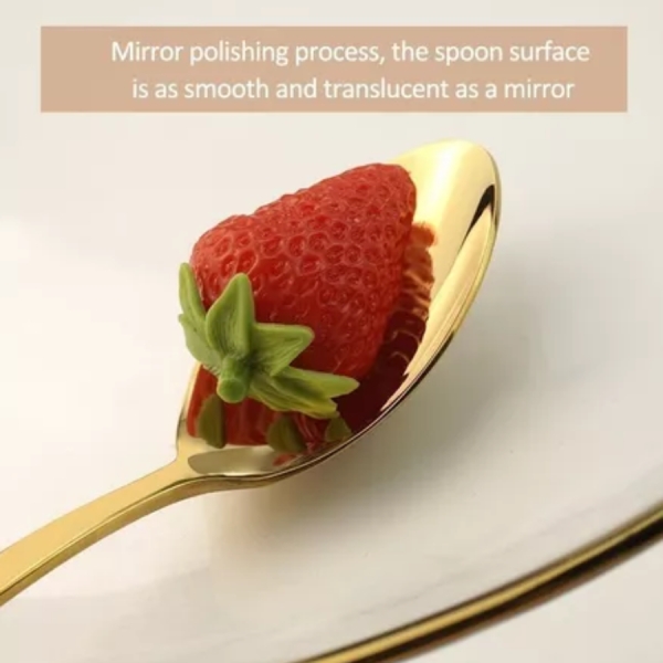 Kit 6 Colher Louça De Aço InoxidáVel Colher De Sobremesa Dourada / Luxuoso