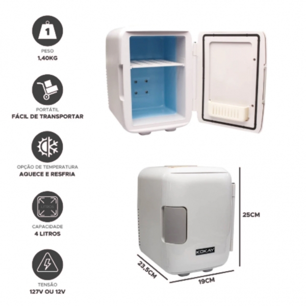 Mini Geladeira Portátil 4L 12v 127v Casa, Carro, Van, Ônibus