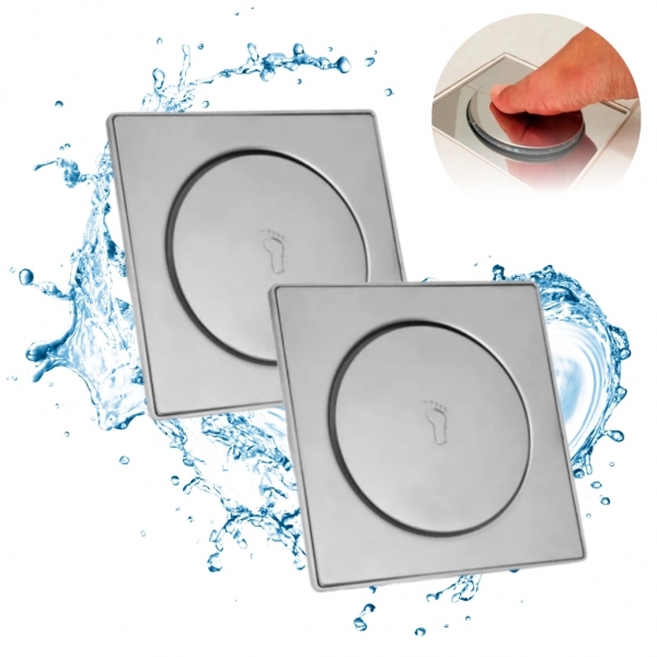 Kit 2 Ralo Inteligente Click 15x15 Cm Inox Banheiro Lavabo Veda Cheiro