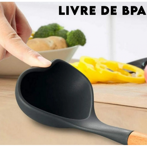 Jogo Kit 12 Peças Utensílios De Cozinha De Silicone Cabo Madeira Decoração Livre BPA