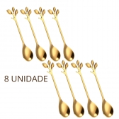 Kit 8 Colher De Chá De Café Dourada De Aço Inoxidável Sobremesa