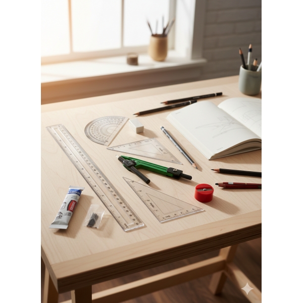 Kit Escolar de Geometria 8 Peças Completo com Compasso e Réguas