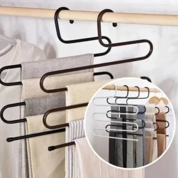 Cabide de metal em S com 5 divisórias p/ calça saia bermuda