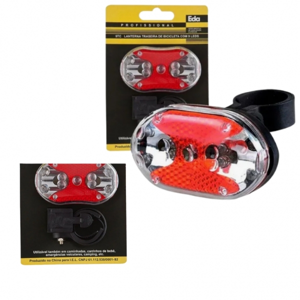 Lanterna Para Bicicleta Traseira Com 9 Leds 9tc Eda
