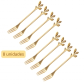 Kit 8 Garfo De Chá De Café Dourada De Aço Inoxidável Sobremesa
