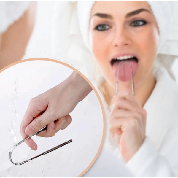 kit 3 Limpador de Língua Raspador Aço Inox Higiene Bucal contra mau hálito