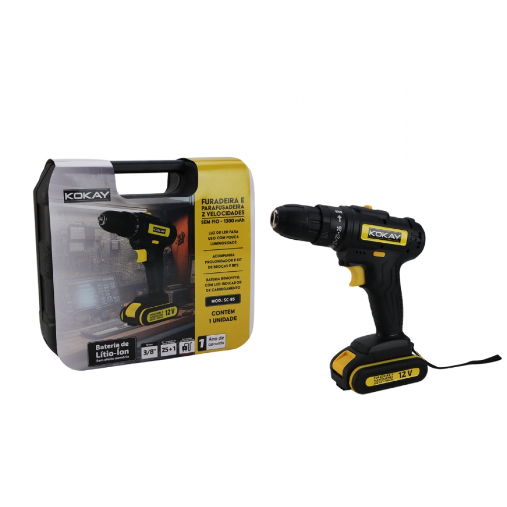 PARAFUSADEIRA E FURADEIRA 1350 RPM A BATERIA LI-ION C/ MALETA ACESSORIOS 12V -110/220V