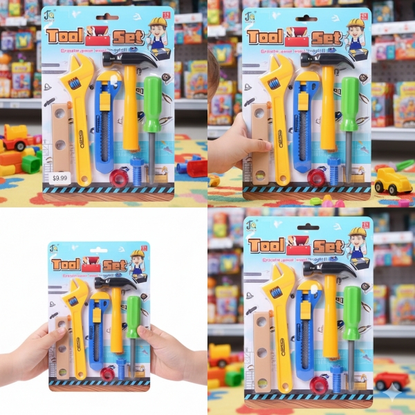 Kit Mini Oficina Infantil Com Martelo Chave Fenda 7 Peças