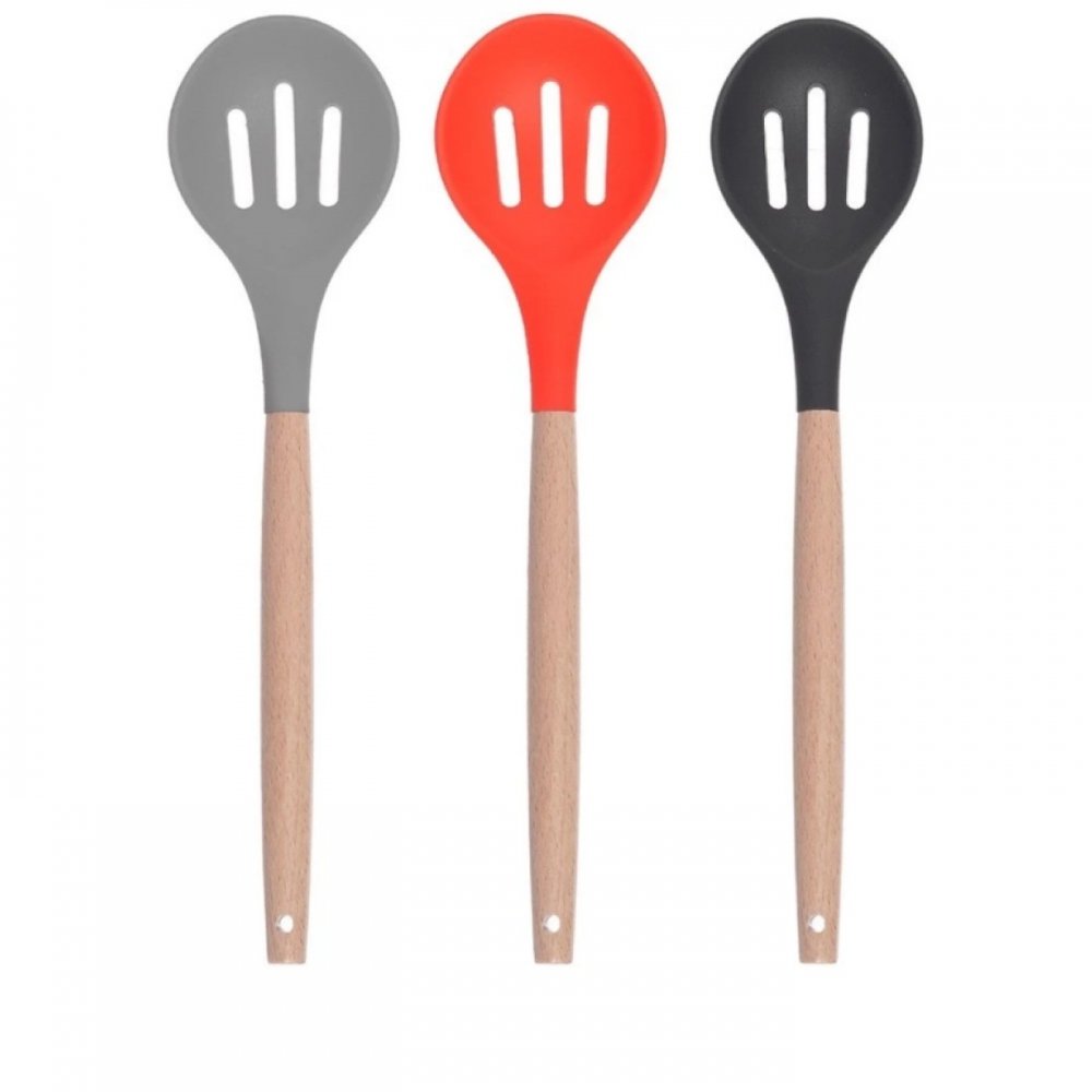 Colher Vazada Para Arroz Silicone Bambu 32Cm