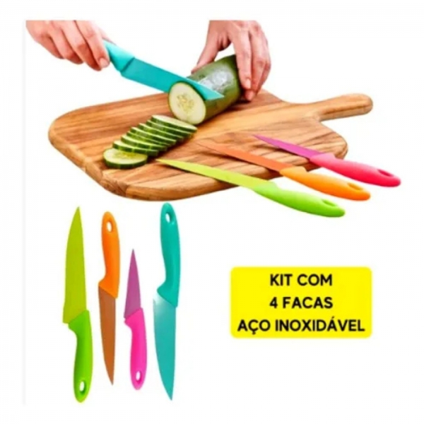Facas De Cozinha Kit Conjunto Jogo 4 Coloridas Dia A Dia