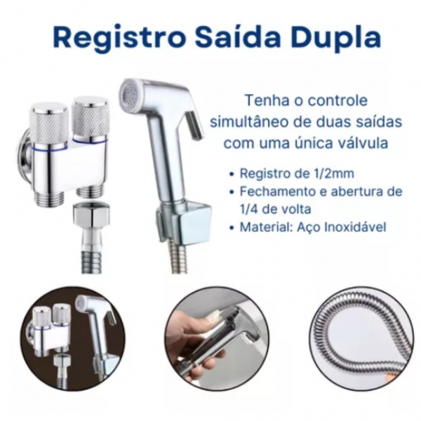 Kit Ducha Higiênica Registro Saída Dupla 1/2 Chuveirinho