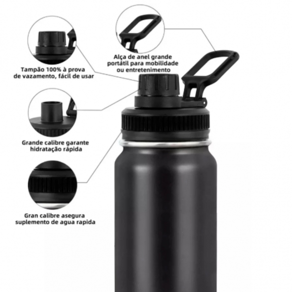 Garrafa Térmica 800ml garrafa espacial Quente Frio Com Isolamento Térmico De Grande Capacidade Preto