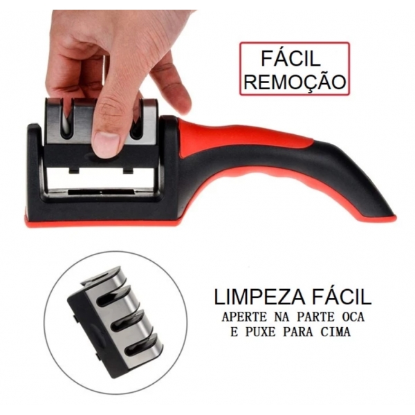 Amolador Faca Afiador Profissional com cabo 3 EM 1