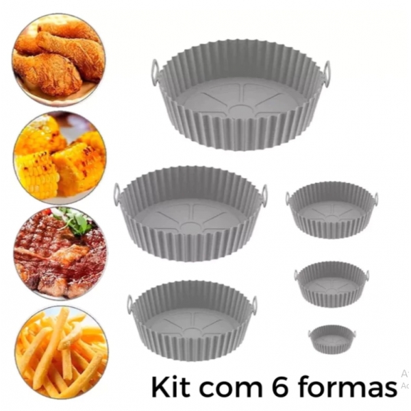 Kit 6 Formas Airfryer Tamanhos Variados Silicone Antiaderente Microondas Lavável Com Alça envio aleatorio