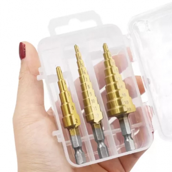 Broca Escalonada 3 Peças Hss Step Drill Bit Set Cone Hole