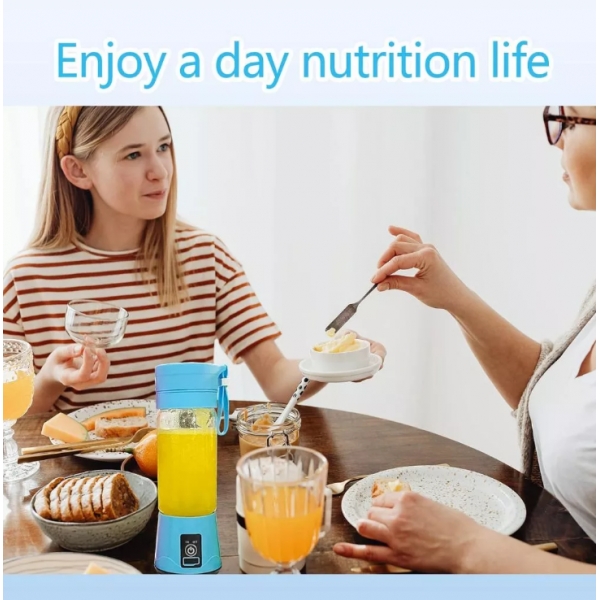 Mini Liquidificador Portátil Recarregável Com 6 Lâminas 380ML Cabo USB