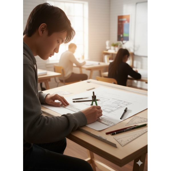 Kit Escolar de Geometria 8 Peças Completo com Compasso e Réguas