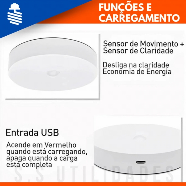 Kit 4 Luminárias Lâmpada Led Recarregável Sensor De Pres