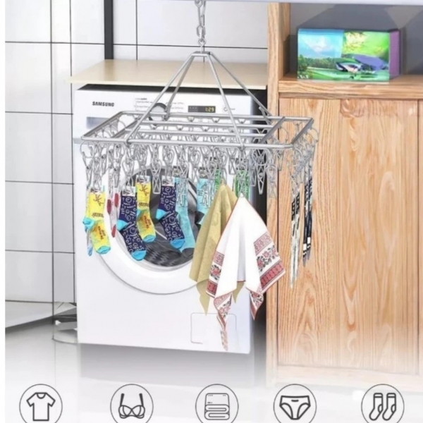 Varal 20 Prendedores Roupa Bebe Calcinha Cueca Dobrável Inox