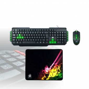 Kit Teclado E Mouse Gamer KG-03R Nemesis Start 2.0 Preto E Verde Mais Mouse Pad Gamer Nemesis