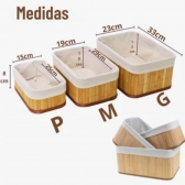 Kit 3 Cestos Organizador De Bambu Multiuso Com Forro