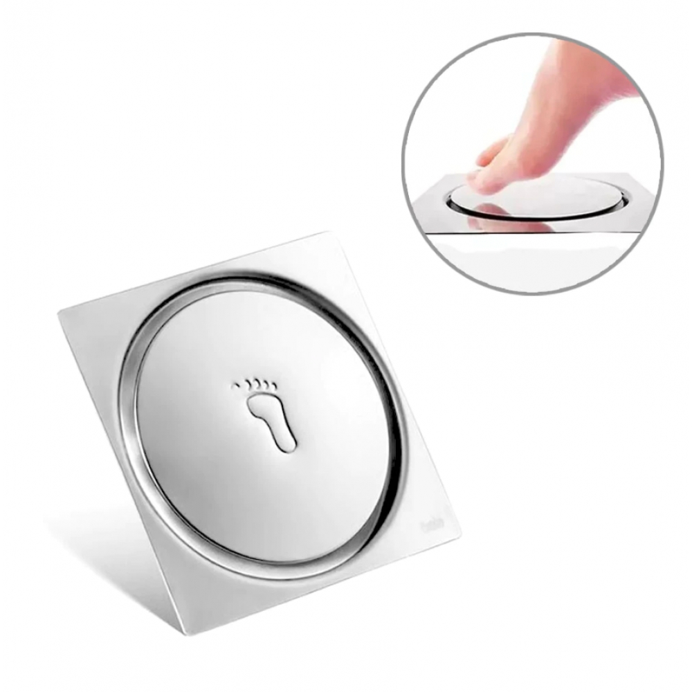 Ralo Click De Aço Inoxidável Quadrado 15x15cm