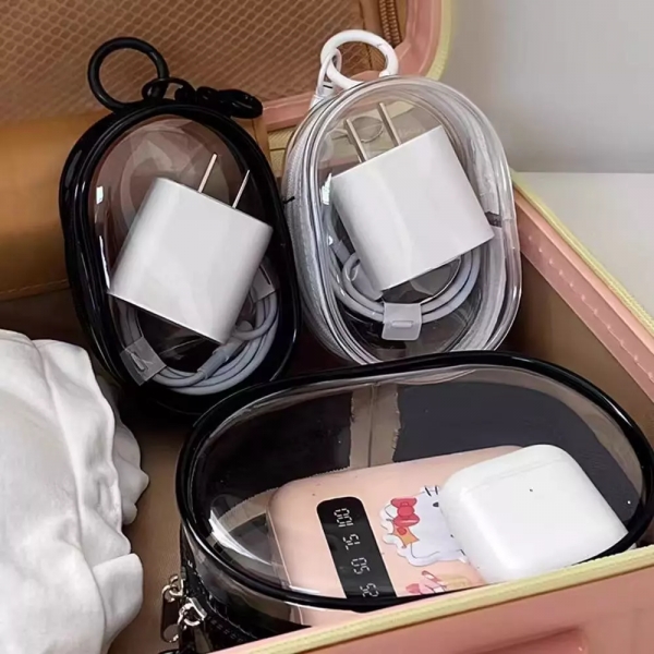 Mini Bolsa Portátil com Zíper Transparente e Estojo para Carregador, Fone de Ouvido e Acessório de Viagem