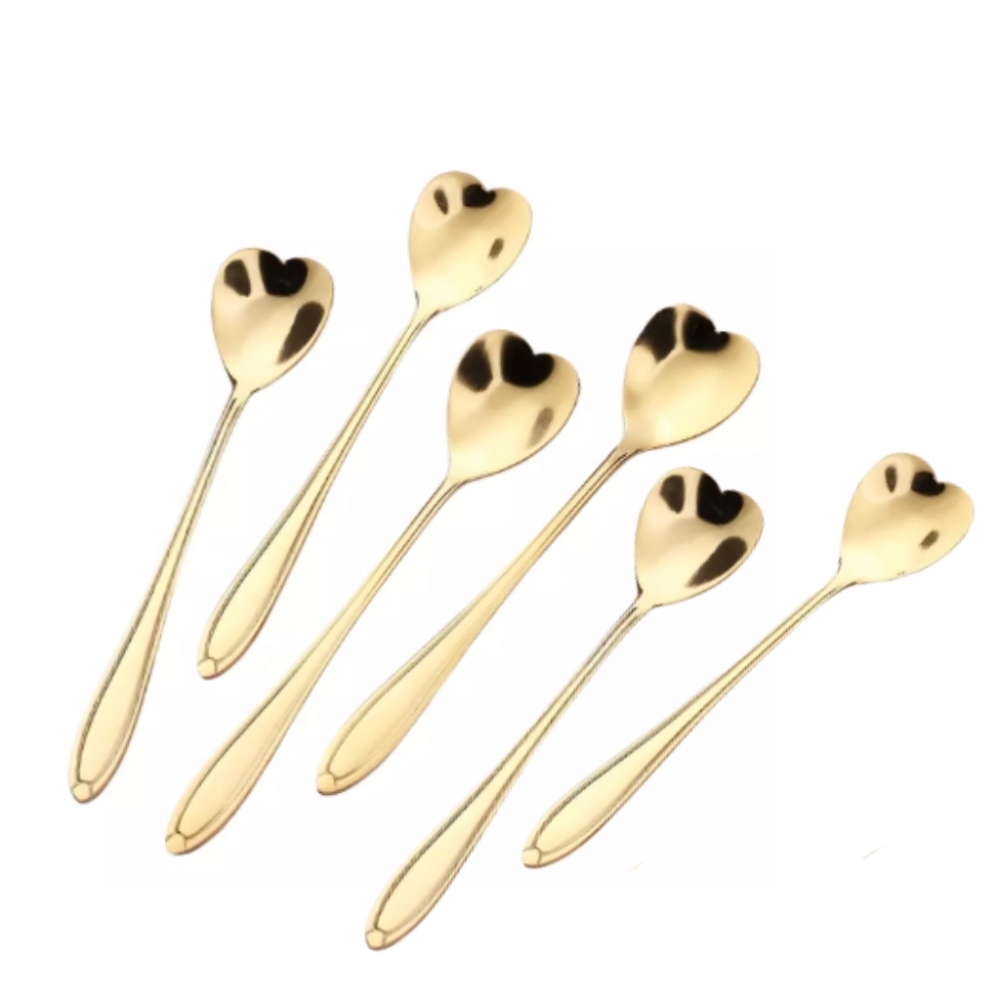 Jogo De Colher Chá E Café Coração Dourada 6 Peças - Luxo