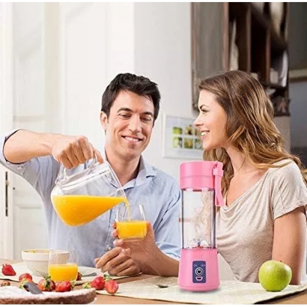 Mini Liquidificador Portátil Recarregável Com 6 Lâminas 380ML Cabo USB