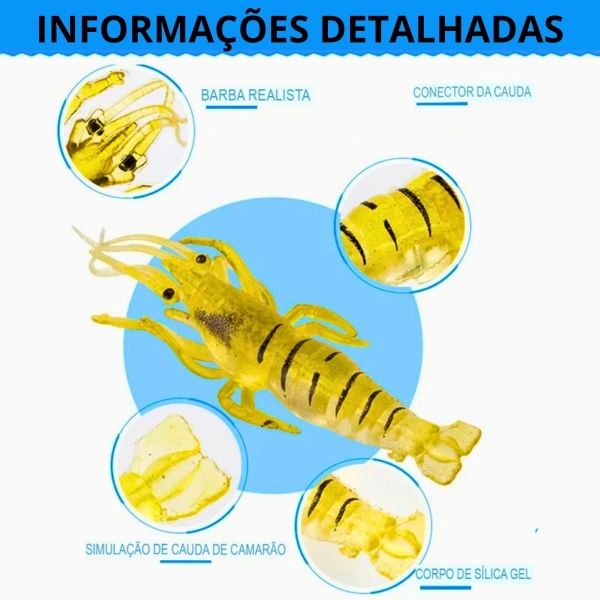 Kit 10 Isca Artificial Camarão Silicone Aromatizada Anzol Pesca