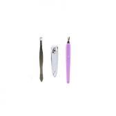 Kit De Manicure Pedicure Profissional Cortador De Unha Empurrador de Cutícula Lixa Pinça 4 Peças