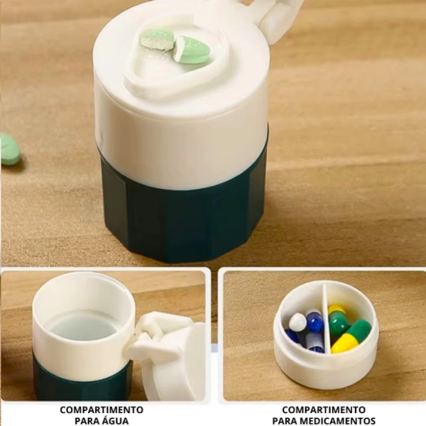 Porta Comprimido Multiuso Com Cortador E Amassador Armazenamento Duplo